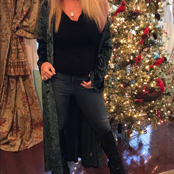 GORGEOUS JADE VELVET VELOUR CARDIGAN DUSTER!! - Picture 5 of 8